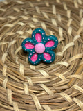 Anillo flor azul y rosa