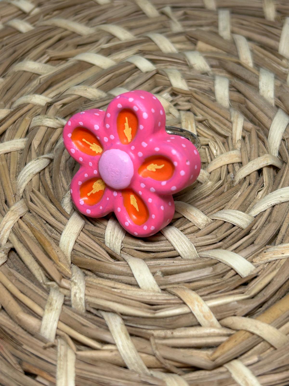 Anillo Flor rosa y naranja